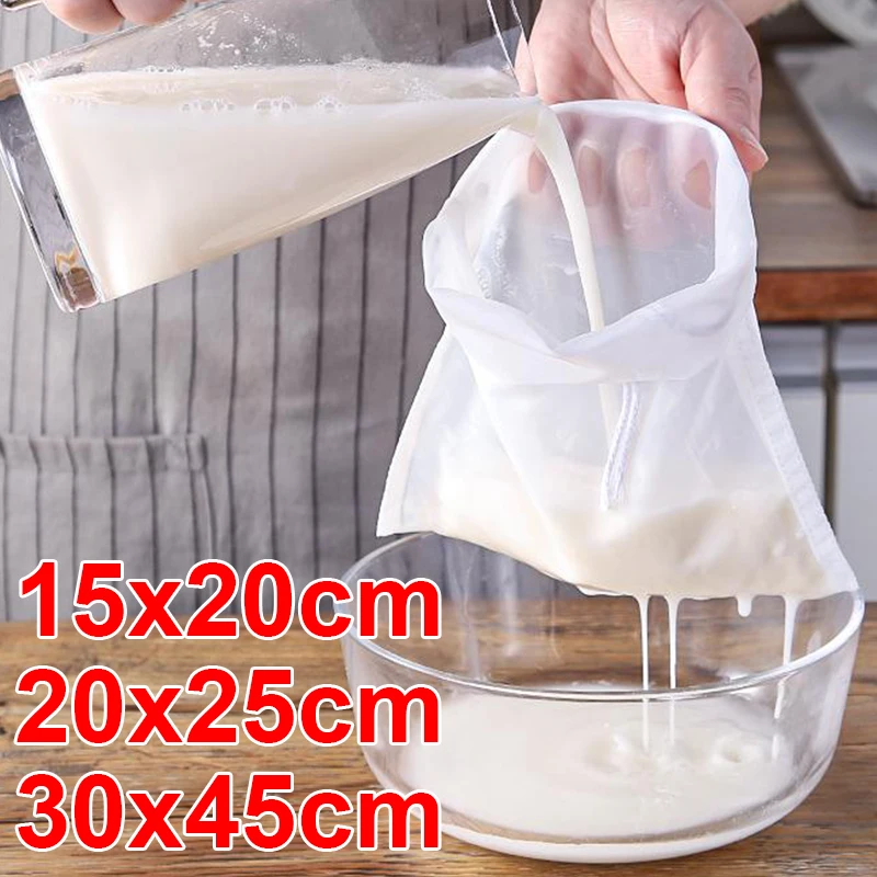 100 Mesh Nylon Soy Milk Filter Nut Milk Tea Coffee Oil Yogurt Food Filters Strainers Kitchen Drawstring Strainer Bags Colander