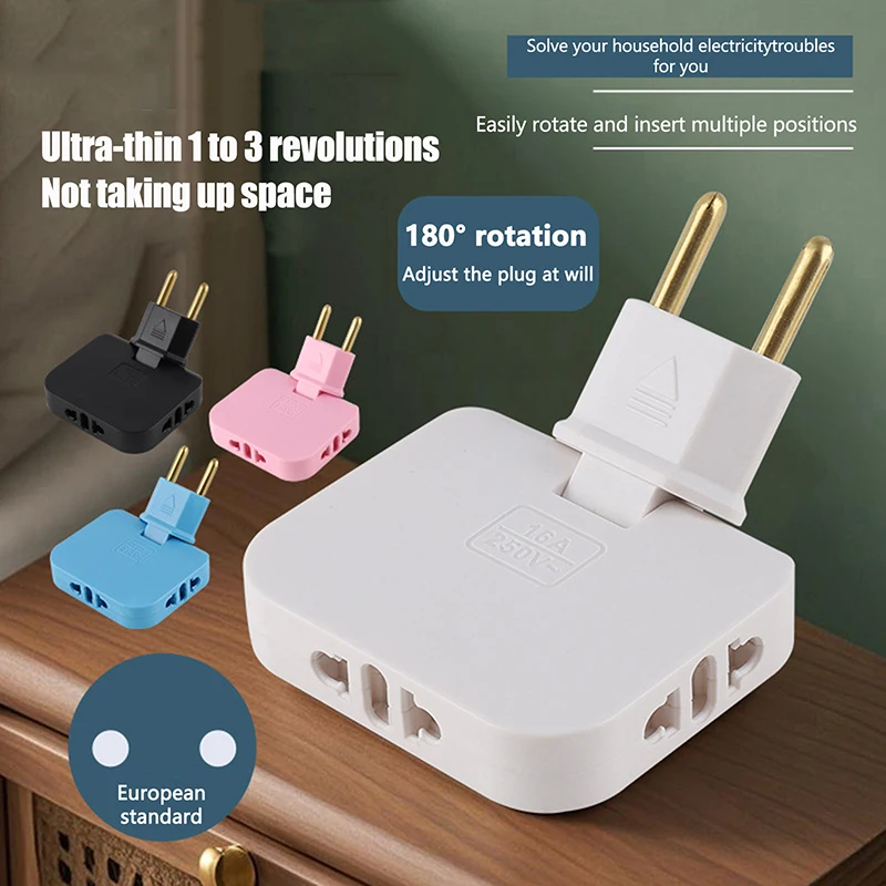 Adaptador de tomada 3 em 1 EUA para UE, 180 °   Conversor de saída multi-plugue giratório e fino