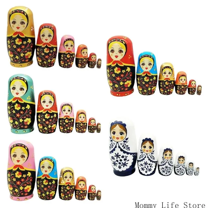 دمية التعشيش الروسية المكونة من 6 طبقات من الفن الشعبي الخشبي لعبة فتاة إبداعية تعليمية نشاط التراص دمية شخصية قابلة للجمع