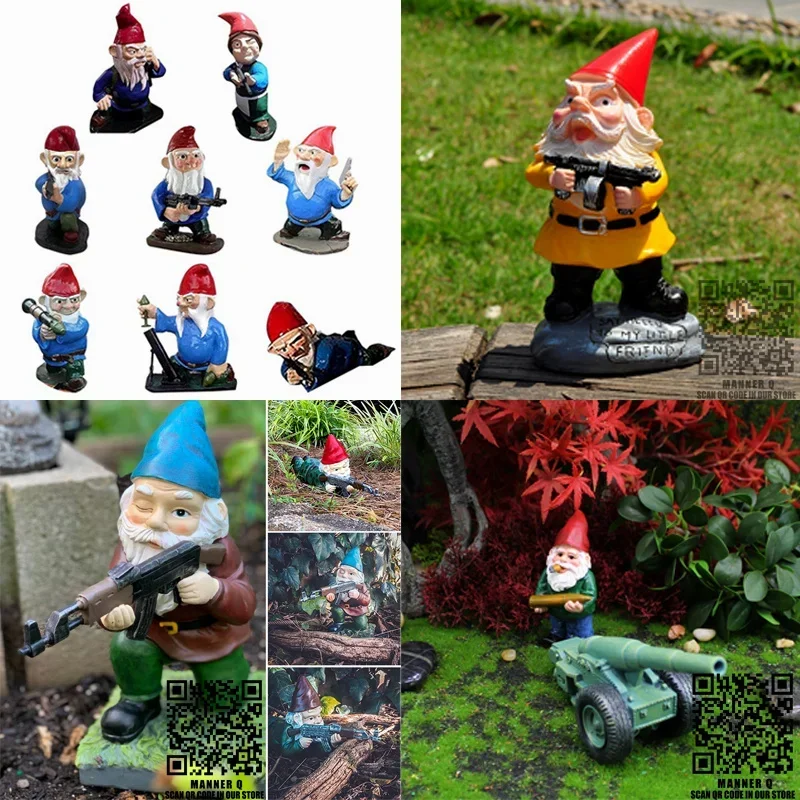 Gnome Combat Troops Statue Dwarf Cannon Ornament Fun Garden Lawn Decoration Elf Statue DIY Home Office Desk Decoration Gifts