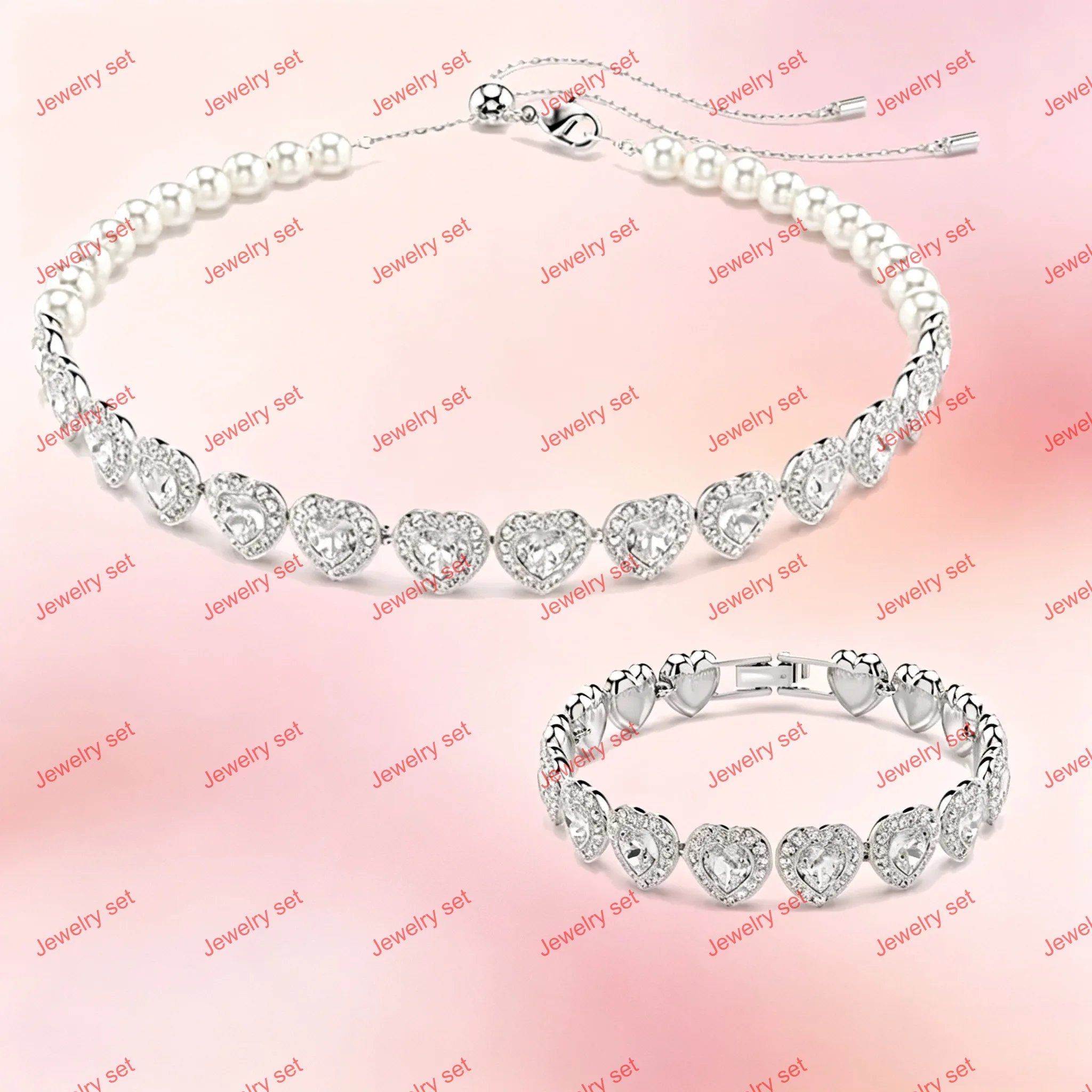 Original 2026 New Charms Pearl Earrings Bracelet Heart Necklace Fine Jewelry Set for Women Romantic Accessories Jewelry Gift view 3