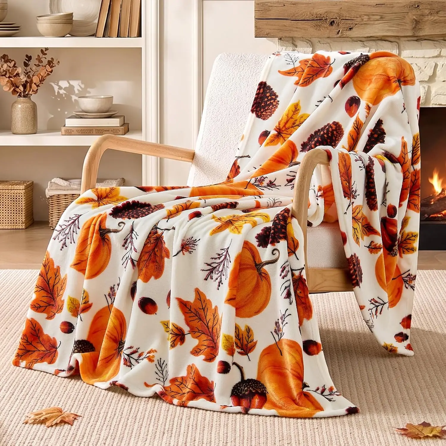 Soft Plush Fleece Blanket Twin Size Autumn Pumpkin Pattern for Cozy Warmth And Decor