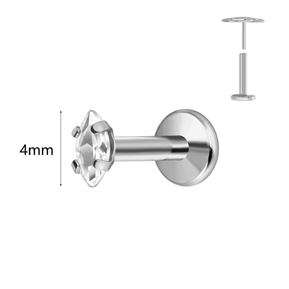 100% G23 Titanium Horse Eyes CZ Labret Piercing Push In Multicolour Tragus Earring Stud Threadless Cartilage Body Jewelry
