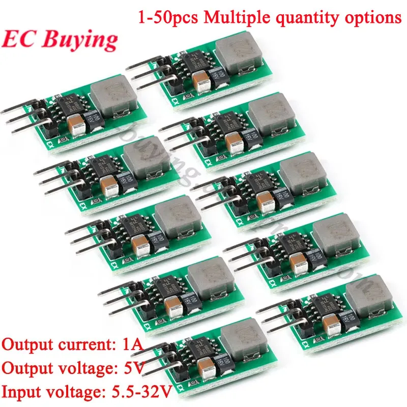 บอร์ดแปลงไฟแบบ DC-DC ลดแรงดัน 1-50 ชิ้น โมดูลจ่ายไฟ 5V 1A 5.5V-32V ตัวควบคุมแรงดันไฟฟ้าแบบซิงโครนัส แทนที่ LM7805