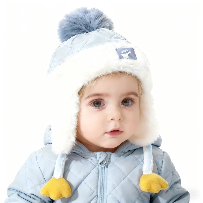 

0-3 years old baby autumn and winter fleece-lined cute Lei Feng hat ear flap hat with tie strings