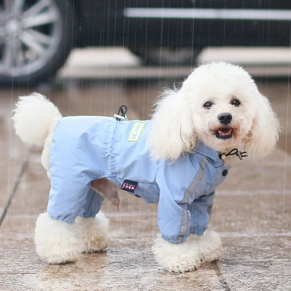 S-2XL PU Dog Raincoat Waterproof Small Medium Pets Rain Coat Reflective Dog Clothes for Small Dog Hooded Jumpsuit Pet Clothing