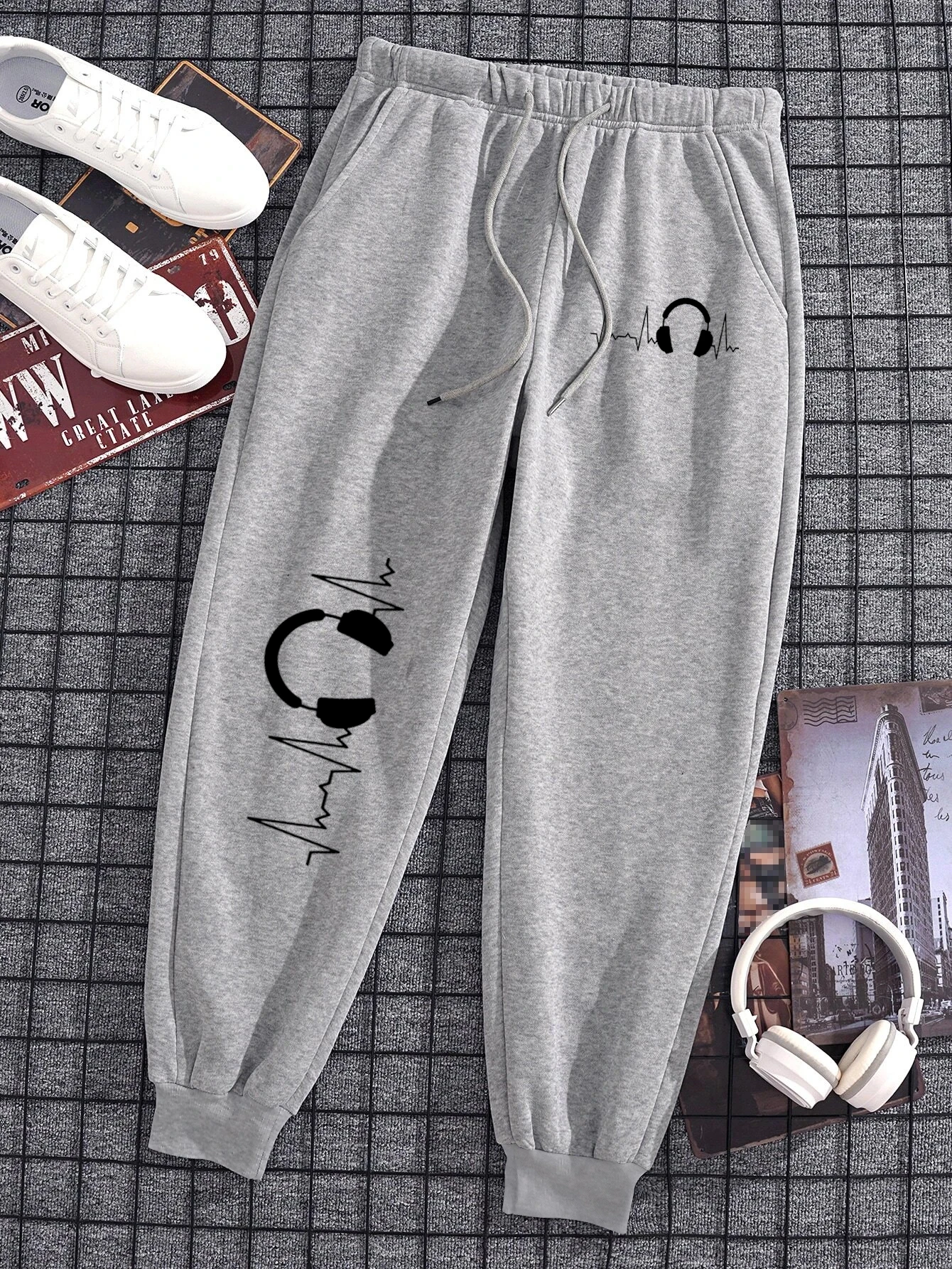 

Ecg Earphone Music Male Famale Pant Warm Running Sportswear Pocket Jogger Sports Pants Leggings Sweat Baggy Gym Trousers Couple