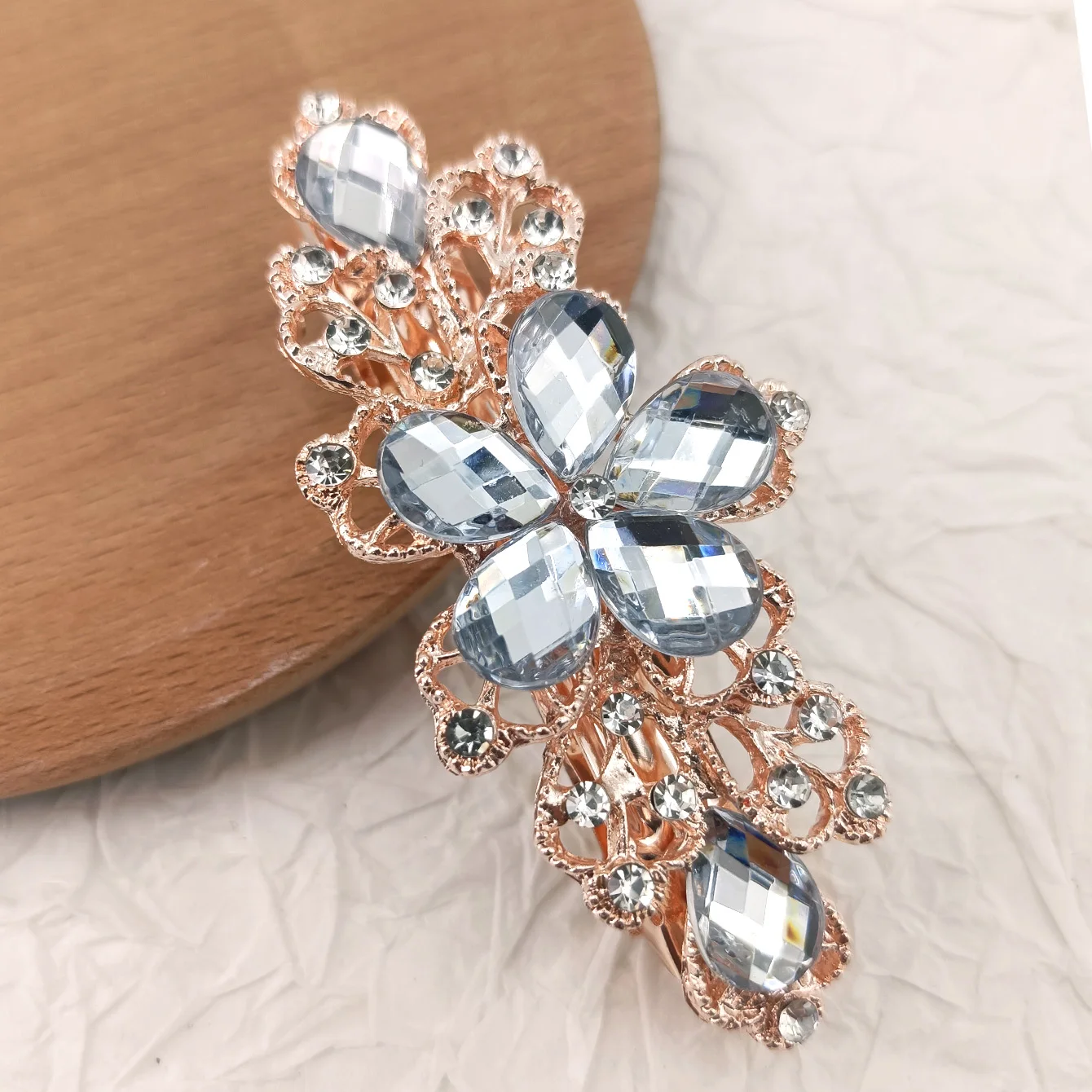 Kristall Floral Haarnadel Mädchen Damen Hairwear Schmuck Für Frauen Strass Legierung Haar Clip Party Haarspangen – Detail 7