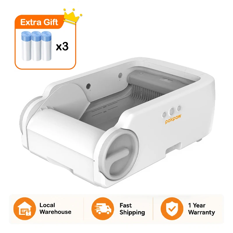 Pokpaw CL27 Automatische kattenbak met zelfreinigend systeem, slimme kattentoilet met app-bediening en wifi, grote capaciteit, voorzien van veiligheidssensoren, open ontwerp, stille reiniging,