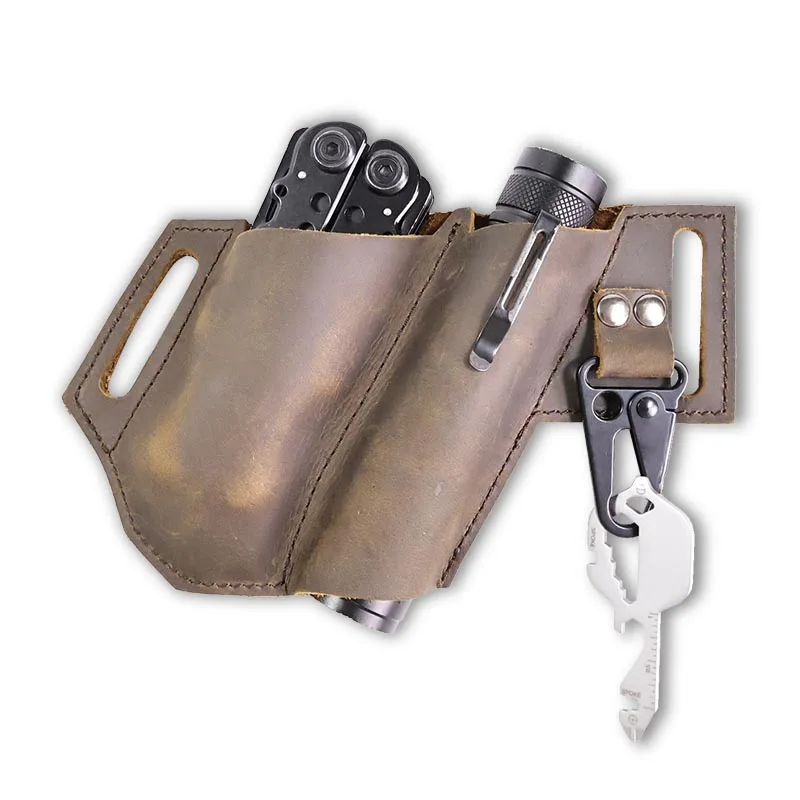 Guaina per pinza Multitool EDC in vera pelle, custodia per cintura in vita, coltello pieghevole multiuso tattico, supporto per torcia per Leatherma