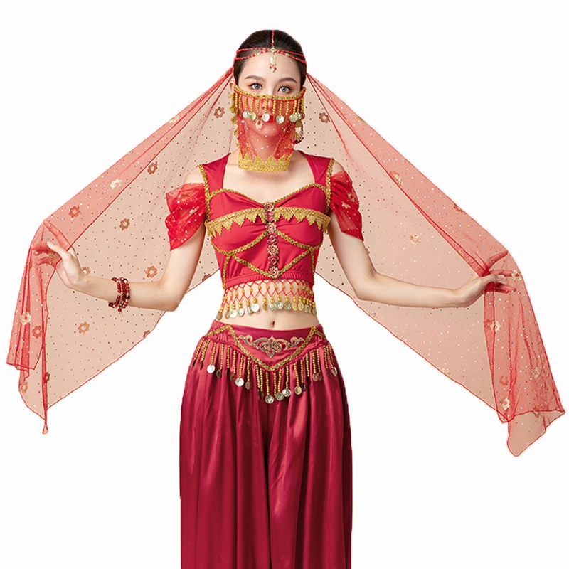 Belly Dancing Chiffon Scarf Elegant Stage Performance Headdress Prop Female Show Costumes Indian Dance Headband Shawl Scarf Veil