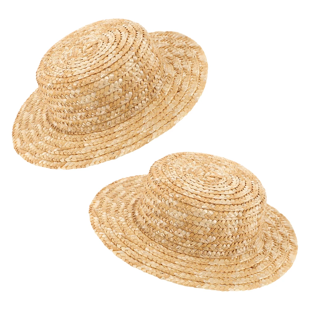 

2 Pcs Handmade Hat Embryo Crafts Supplies Straw Khaki Micro Landscape Ornament
