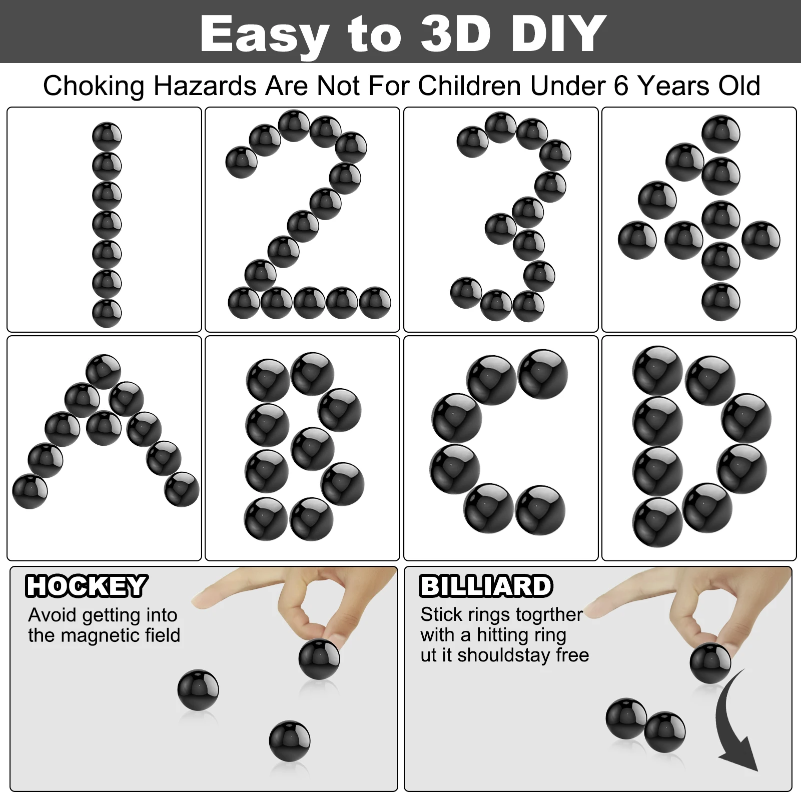 21 pièces aimant boule noire Fidget jouet bricolage hématite pierres jouets pour adultes Kit scientifique pour soulager l'anxiété hochet magnétique serpent cadeau