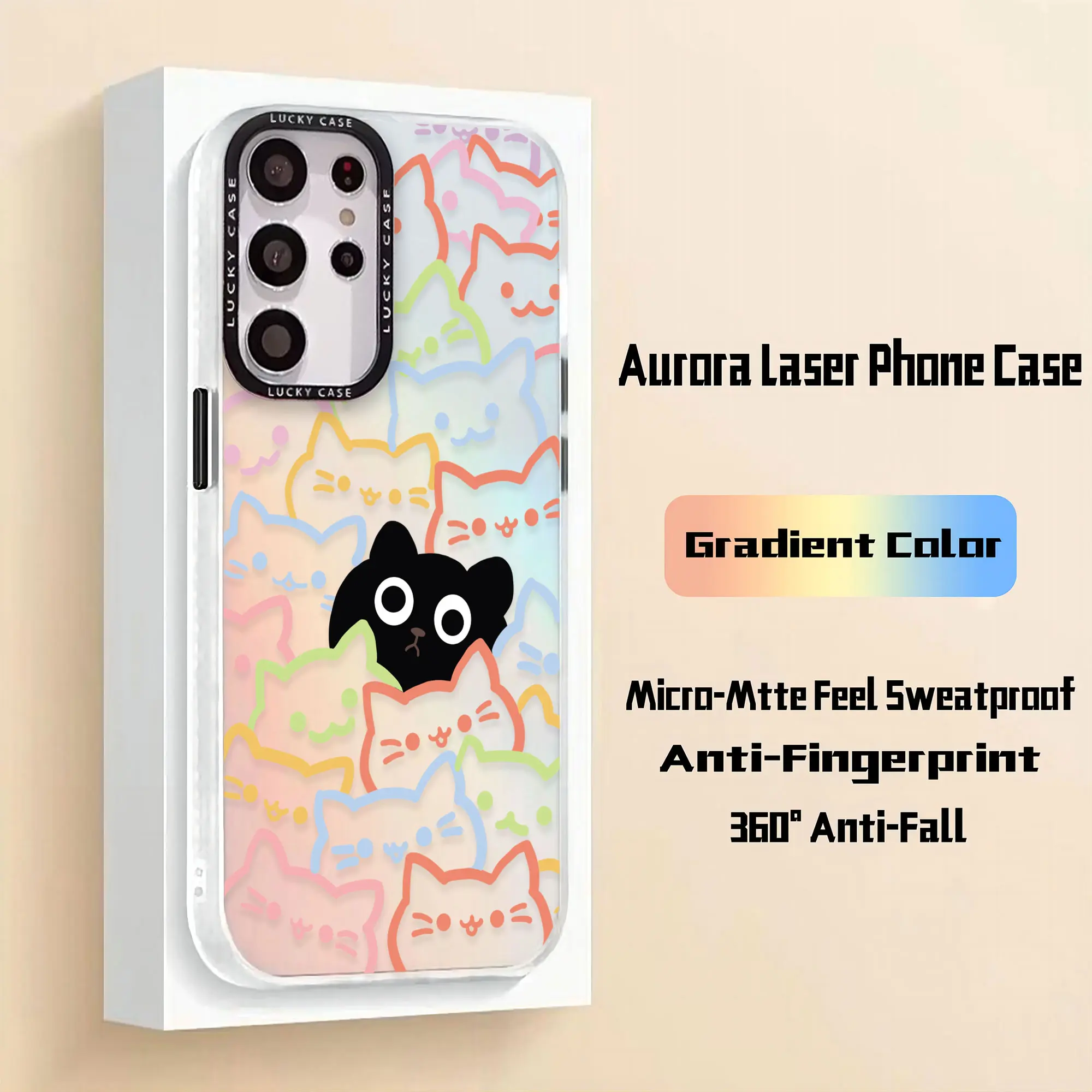 

Fashion Stacked Cat Phone Case for OPPO Realme 5 7 8 9 i 10 11 Pro C12 C15 C20 C31 C33 C35 5G Matte Aurora Laser Gradient Cover