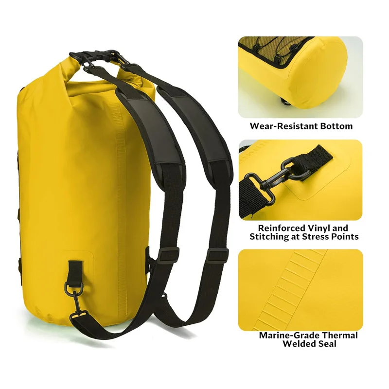 Floating Dry Backpack 10L/20L/30L with Reflective And Mesh Pocket, Ideal for Boating Kayaking Swimming Durable 500D PVC Material