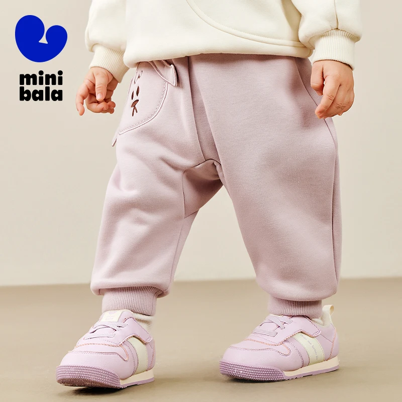 Mini Bala Long Pants for Boys and Girls 2024 Autumn and Winter with Fleece-Lined, Antibacterial Warm and Comfortable Long Pants