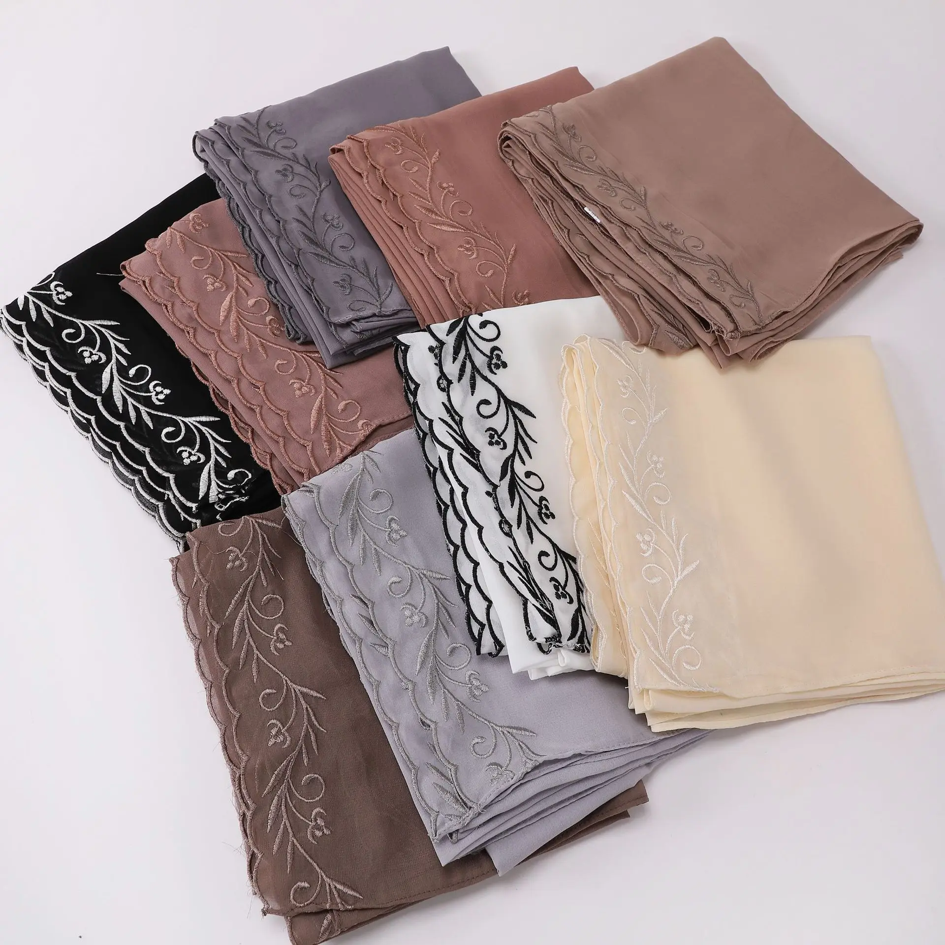 

New Embroidery Chiffon Scarf Woman Muslim Hijab Ramadan Headband Femme Shawls Wraps Islamic Turban Headscarf Long Shawl 175*70cm