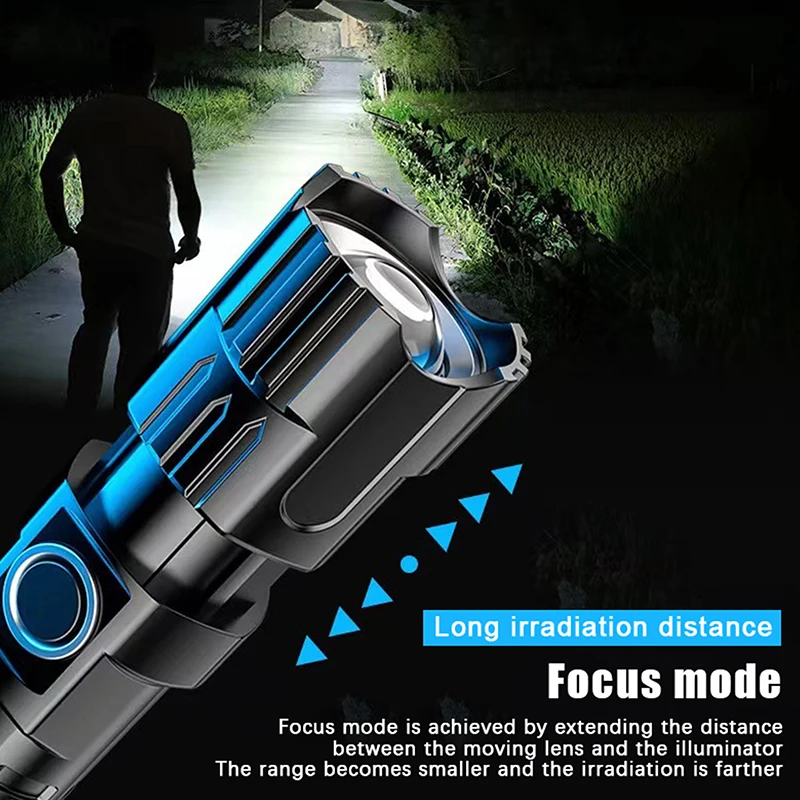 1 Set Portable Zoom Flashlight Lantern Super Bright USB Rechargeable LED Flashlight 3 Modes Outdoor Emergency Torch