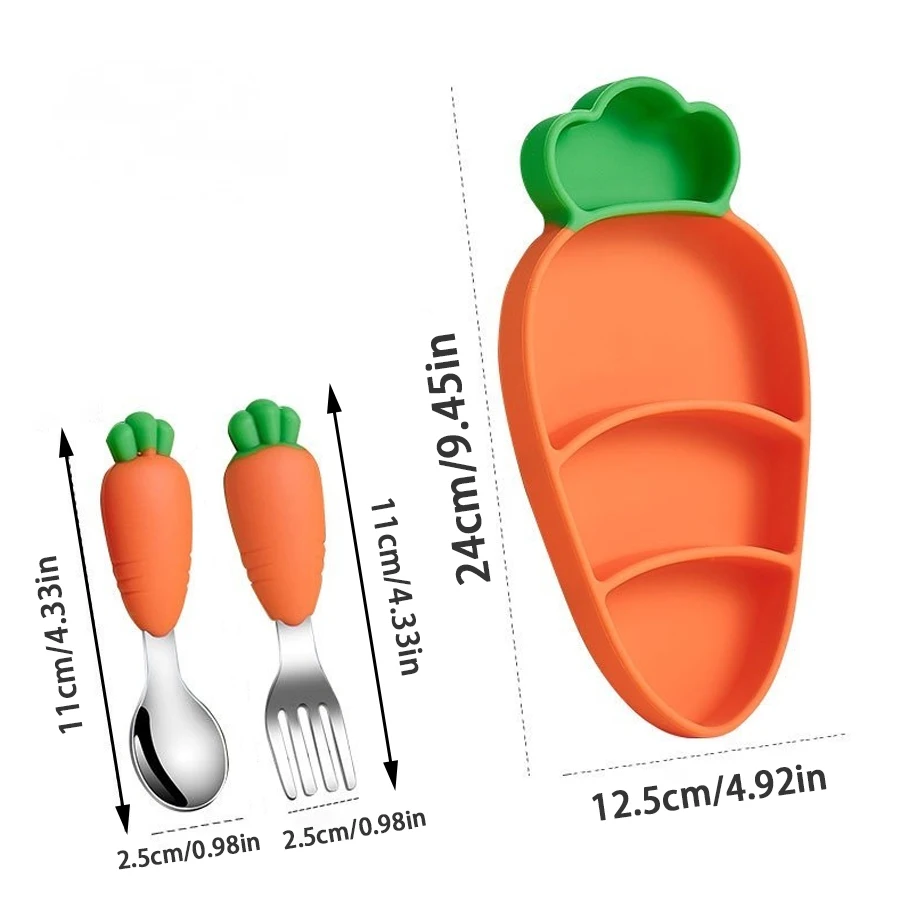 Garpu sendok baja tahan karat wortel set peralatan makan silikon terisolasi kapasitas besar dengan tepi halus dan bahan aman