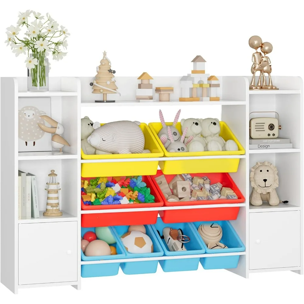 55''Large Toy Storage Organizer, Toy Organizers and 6 Storage Cubbies, Bookshelf, Playroom Organization and Storage Bins