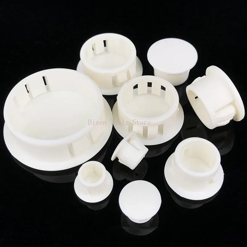 الأبيض جولة PP البلاستيك مشبك المكونات المفاجئة على المكونات البلاستيكية المقابس ثقب يغطي القطر 5-50 مللي متر