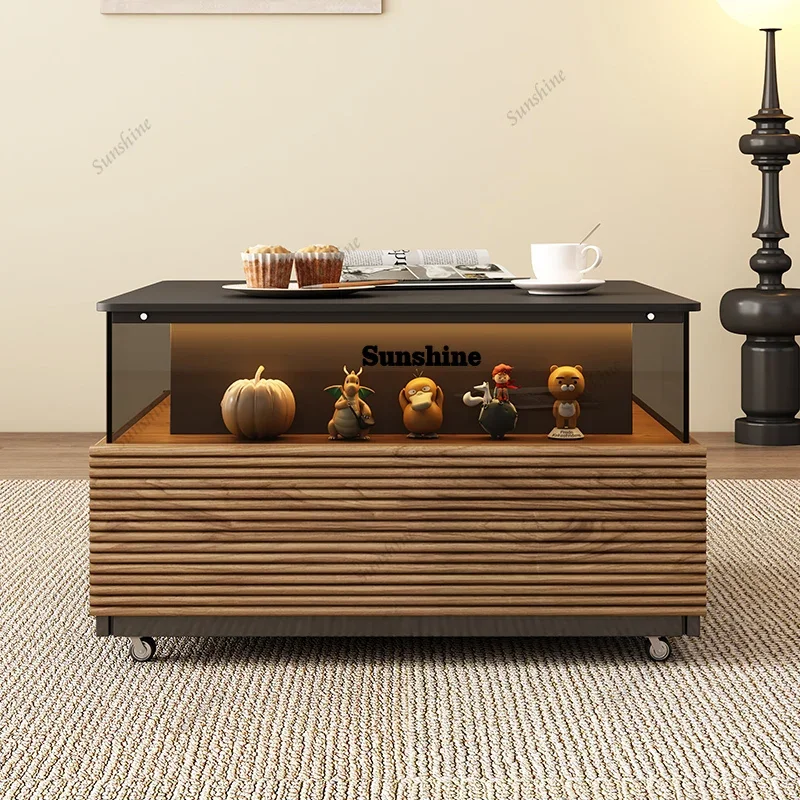 

Modern simple rock slab square mobile coffee table Japanese-style small apartment living room TV cabinet combination creative F