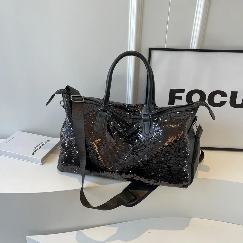 Large Capacity Sequin Fashion Travel Bag Multi-Zone Personalized PU Solid Handbag 2024 Hot Sale Bags for Women Bolsas Femininas