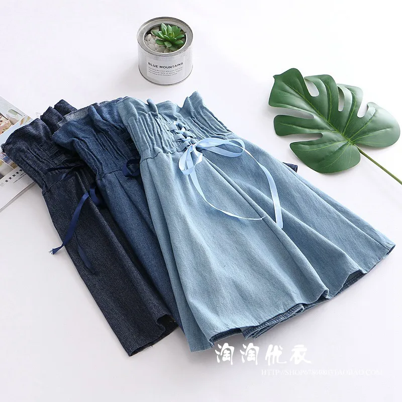 Công Chúa Tiệc Trà Ngọt Lolita Tươi Sinh Viên Trường Cao Đẳng Phong Cách Ren Lưng Thun Phối Chân Váy Denim Nữ Kawaii Cô Gái Gothic Lolita