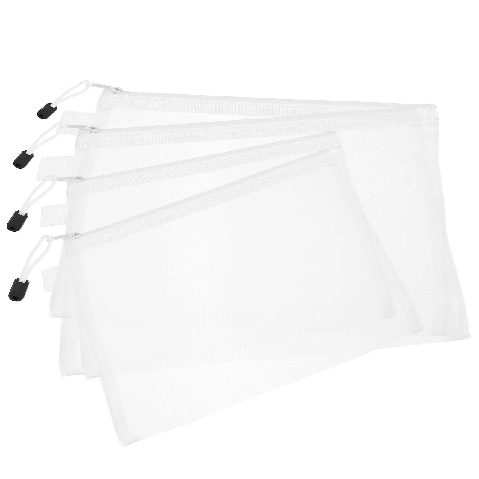 4Pcs Simple Classic Zipper Pouches Mesh File Organizer Bags Sealed Zip Closure for Office School Home Use Files Pens Erasers