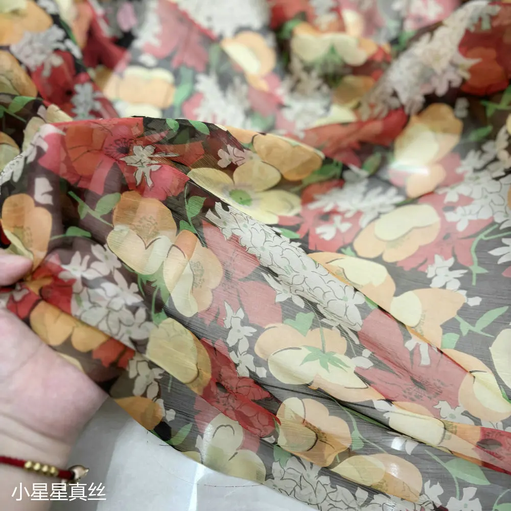 Translucent Pure Silk Silk Crinkle Qiao Qi Fabric Silk Fabric Pendant Shirt Dress Summer Pleated