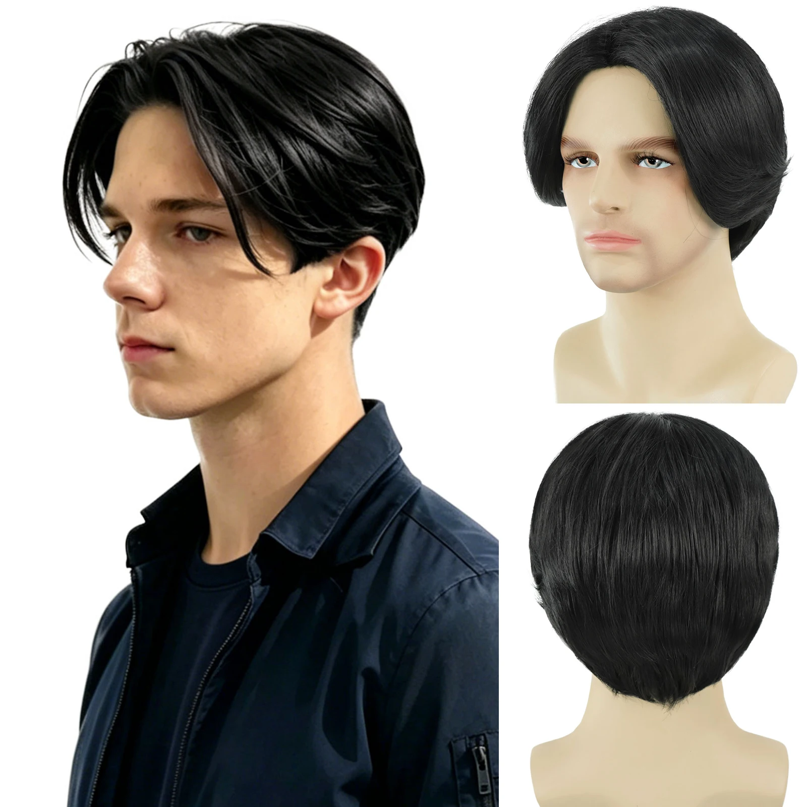 

Synthetic Mens Short Brown Wig Realistic Natural Male Side Part Wig Heat Resistant Natural Halloween Cosplay Hair