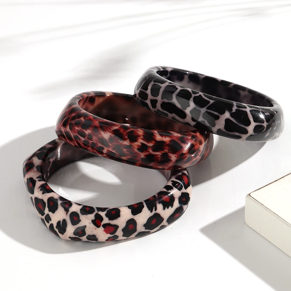 Klassische Harz Leopard Geometrische Chunk Armreif Armbänder für Frauen Retro Acryl Unregelmäßige Breite Manschette Armreifen Schmuck Geschenke – Detail 5