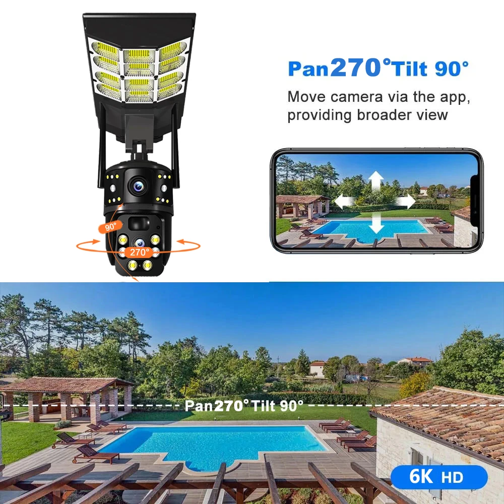 V380 Pro 12MP 8K Solar Cameras Wifi Outdoor 4G Sim Card Dual Lens Triple Screen 10x Zoom CCTV IP66 PIR Human Detection Camera