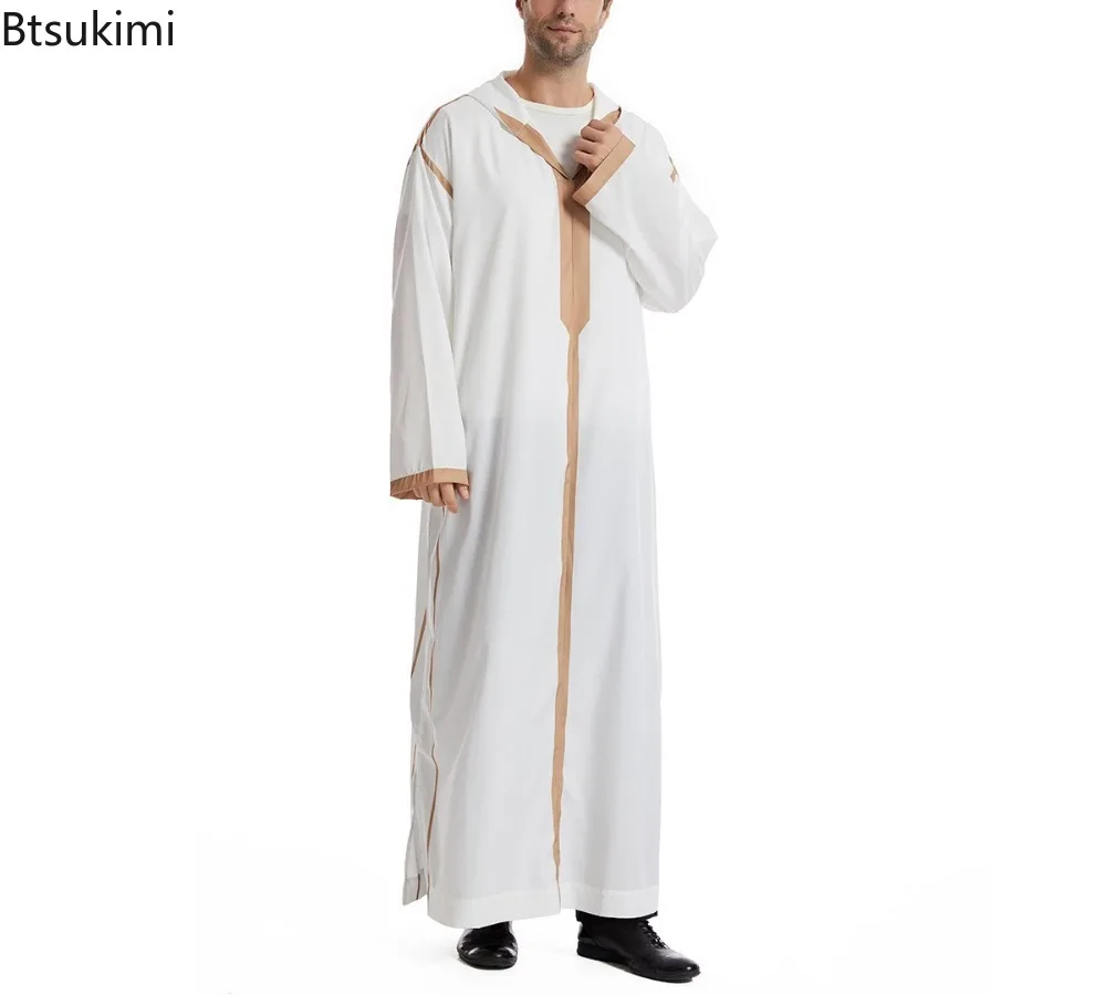 

New Men Muslim Abaya Dubai Saudi Long Dress Eid Hooded Casual Robe Men Jubba Thobe Islamic Clothing Moroccan Kaftan Arabic Gown