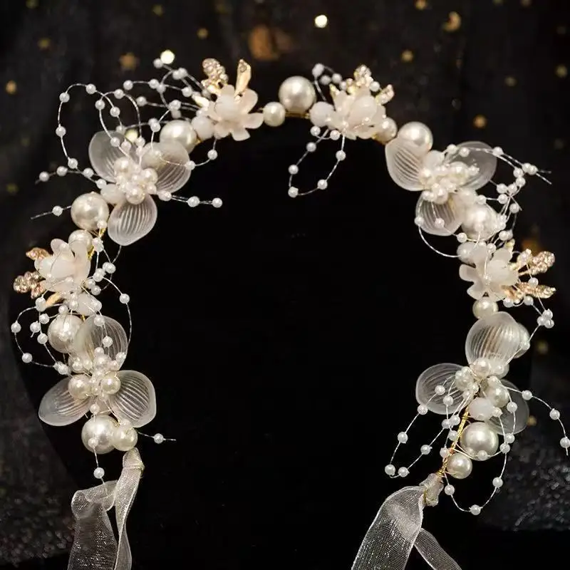 

1pc Handmade Crystal Pearl Tiara Hair Band Bridal Headpiece for Women Girls Wedding Bride Accessories Ceremony Crown Jewelry