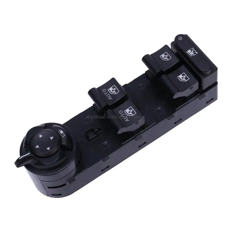 Black Vehicle Window Control Assembly with Four Window Buttons, Window Lock, 18-Pin Connection, and Clip-In Mounting, Part