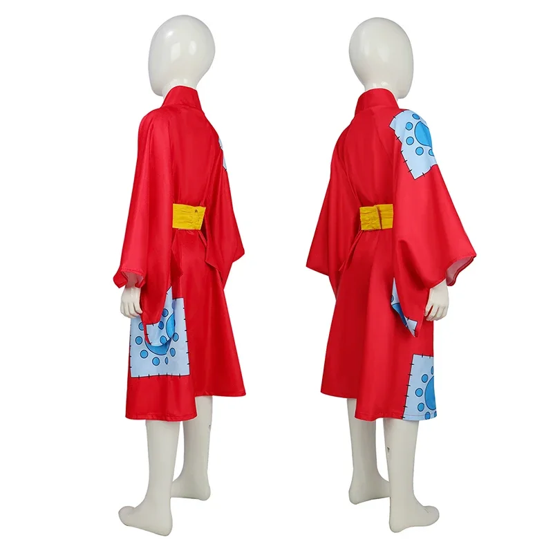 Disfraz de Cosplay de Luffy Pirata de Anime 2026, Traje de Luffy del Arco de Wano con Sombrero y Kimono, Atuendo Rojo Yukata para Adultos para Fiesta de Carnaval