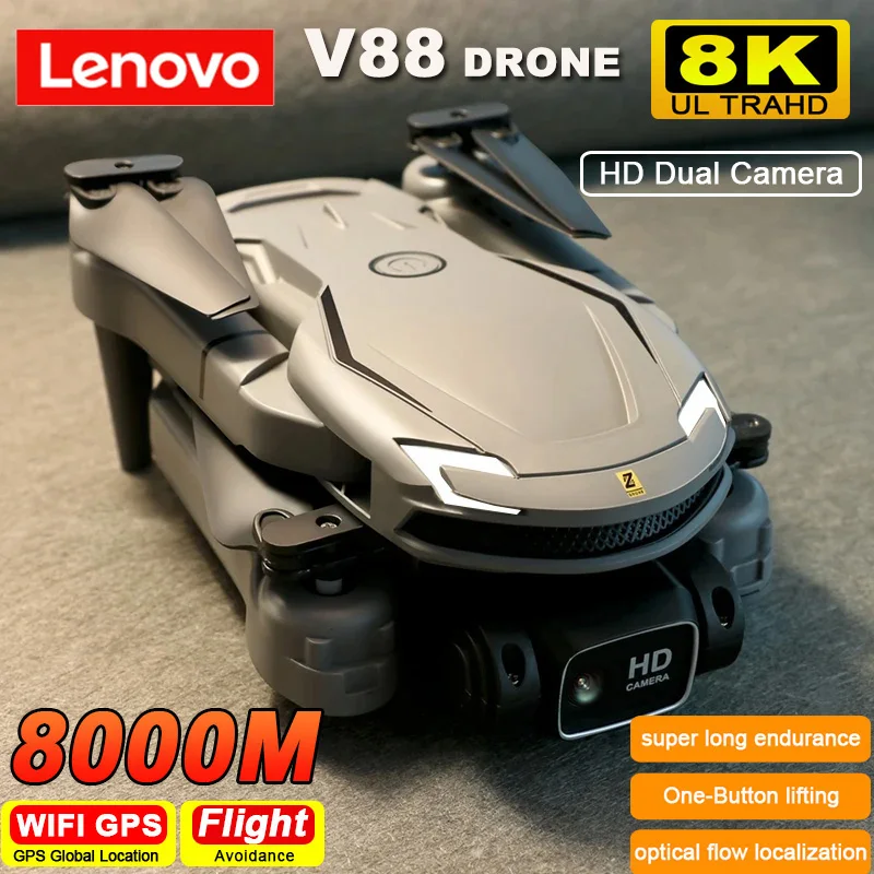 Dron Lenovo V88 8K 5G Profesional HD con Cámara Dual para Fotografía Aérea, Control Remoto de 15000M, Aeronave Plegable Quadcopter, Nuevo 2026