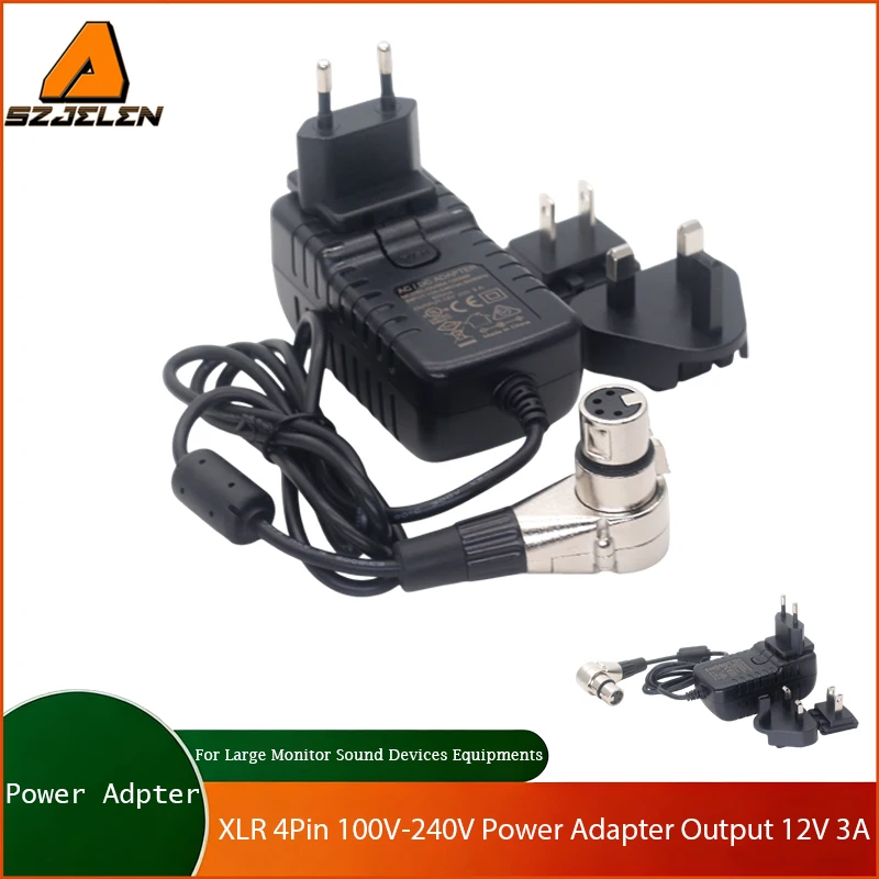 Hot Sale 100V-240V To 12V 3A Power Adapter Right Angle XLR 4Pin Female Plug Powered For Large Monitor Sound Devices Equipments