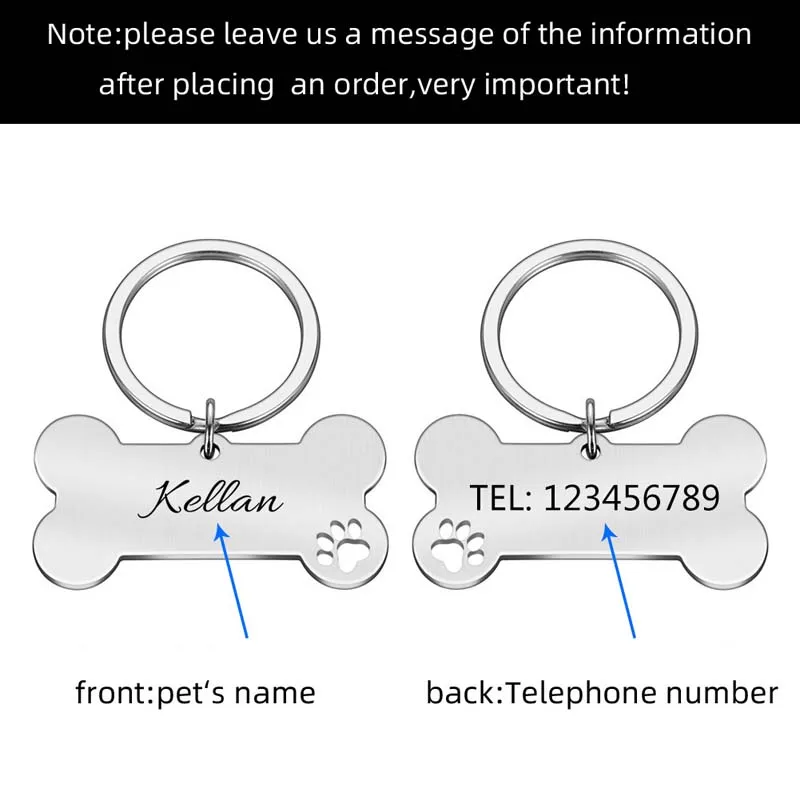 Personalisiertes Hunde- und Katzen-ID-Etikett aus Rostfreiem Stahl, Anti-Verlust Haustier-Halskette mit Kostenloser Gravur, Knochenförmiger Anhänger Schlüsselring, Haustierzubehör – Detail 8