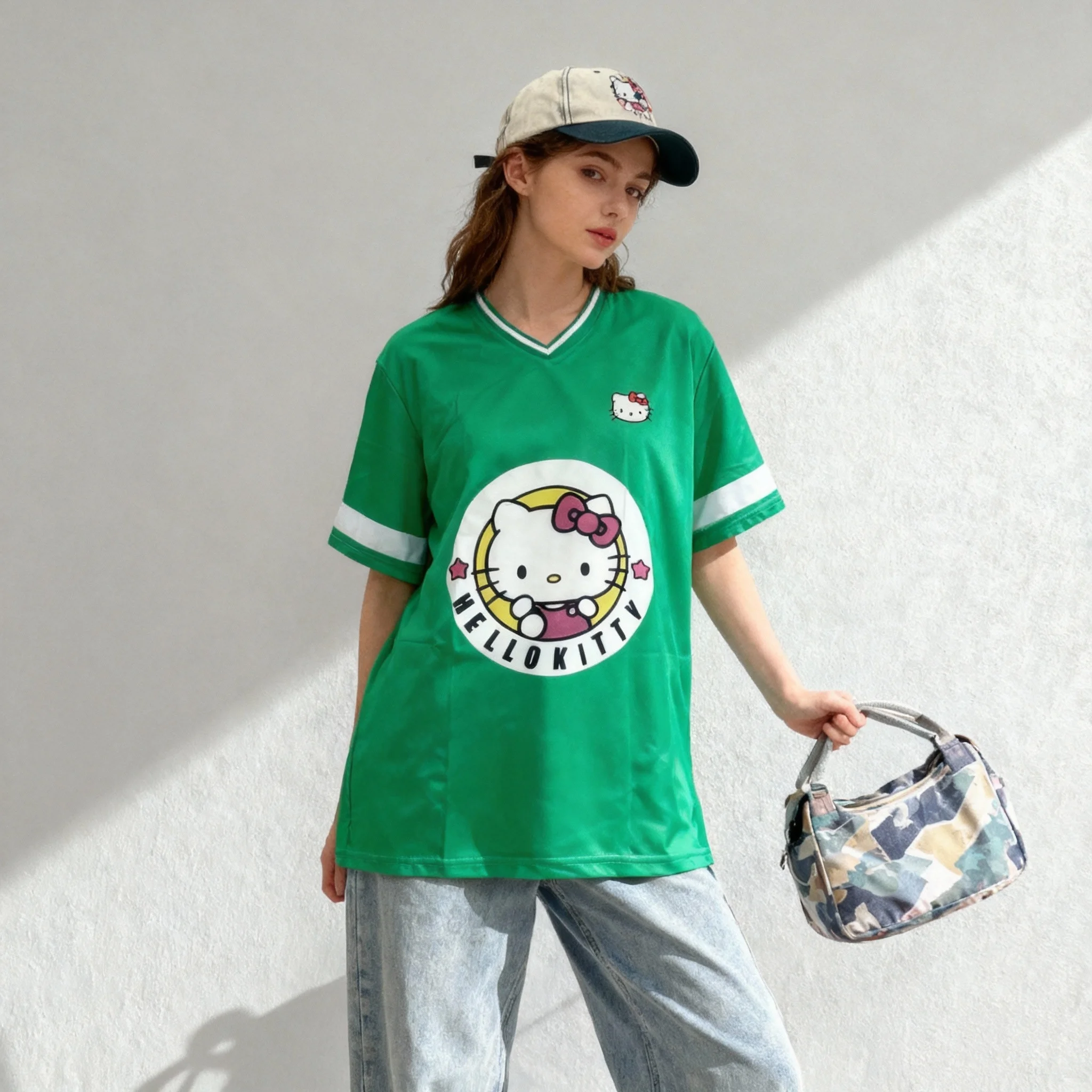 2026 سانريو الأسرة مرحبا كيتي سلسلة تيشرت رياضي حلو ورائع الشارع الأمريكي تيشيرت صيفي المرأة الكبار حجم كبير قمة جديدة