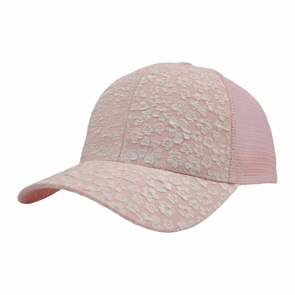 

Fashion Breathable Floral Printed Baseball Cap Adjustable Curved Brim Mesh Sun Hat Polyester Lace Snapback Cap Summer Outdoor