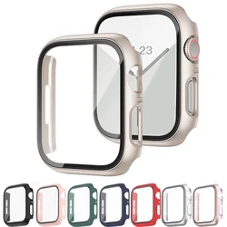 Vidro + capa para apple watch protetor de tela caso 41mm 45mm 42mm 38mm 44mm 40mm resistente a riscos protetor iwatch 9 8 7 6 se 5