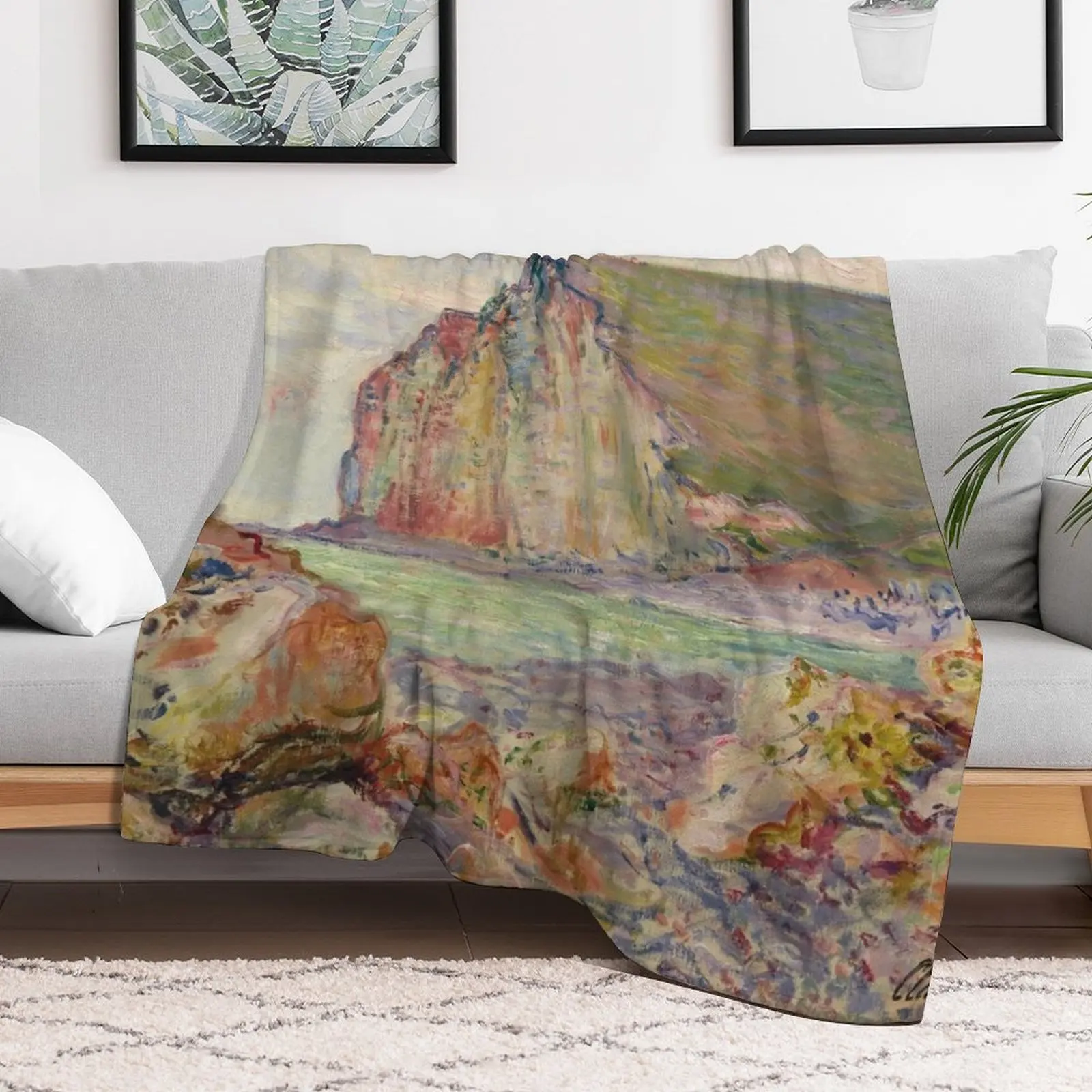 Claude Monet Falaises des Petites Dalles Throw Blanket