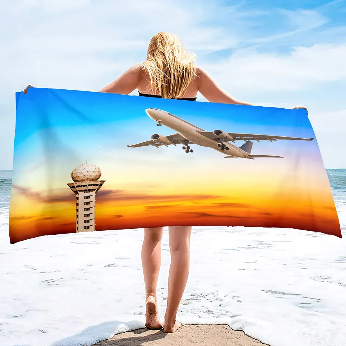 Microfiber Sand Free Beach Towel, Oversized Large Beach Towels for Travel Pool Swimming Bath Camping Yoga Aircraft Printing