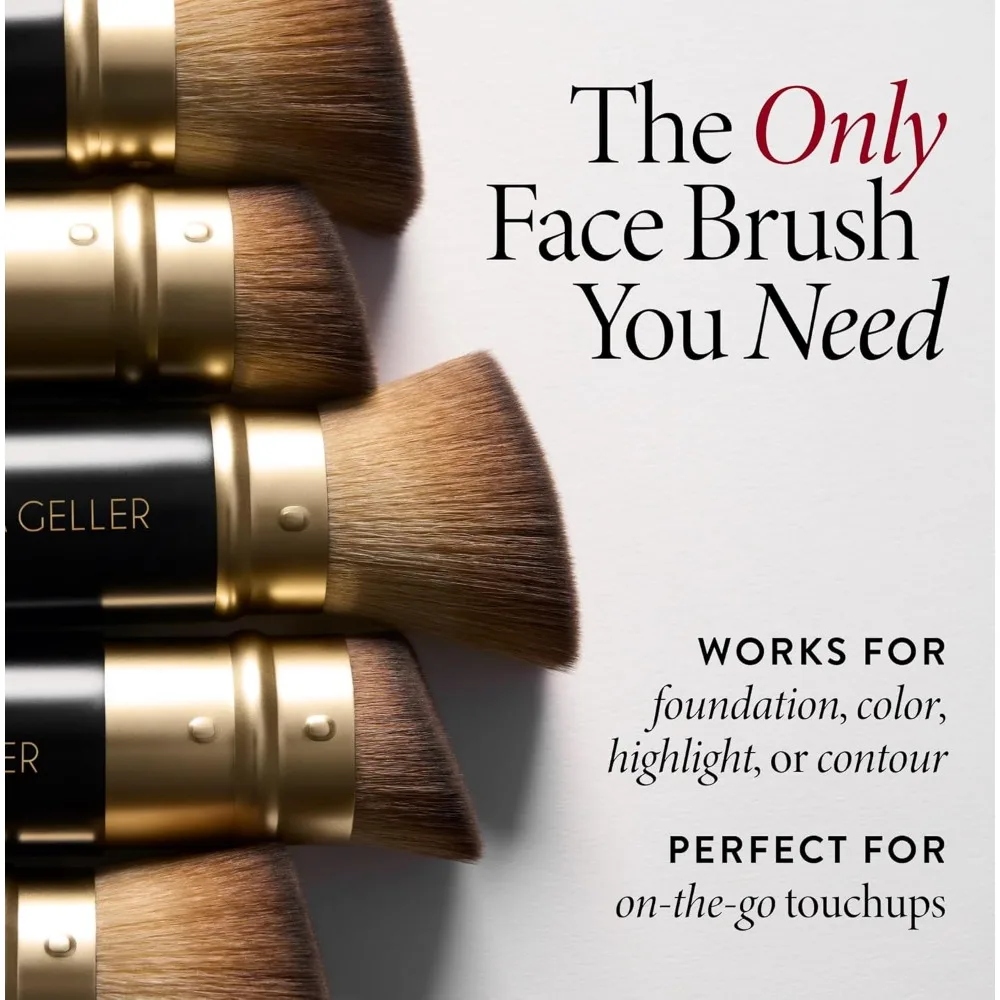 แปรงคาบูกิสีดําแบบยืดหดได้สําหรับการแต่งหน้าแบบของเหลว ครีม และแป้งพร้อมที่จับอะลูมิเนียม