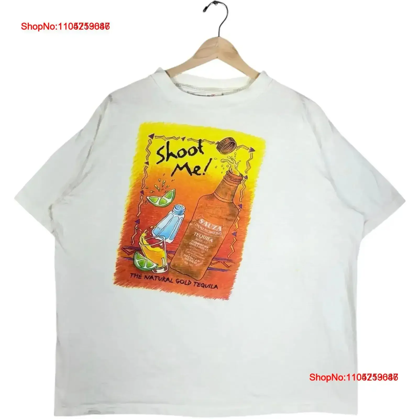 Camiseta blanca Vintage Shoot Me Sauza Gold Tequila Promo para hombre, ropa de calle de moda lavada XL, ropa de diseñador versátil vintage