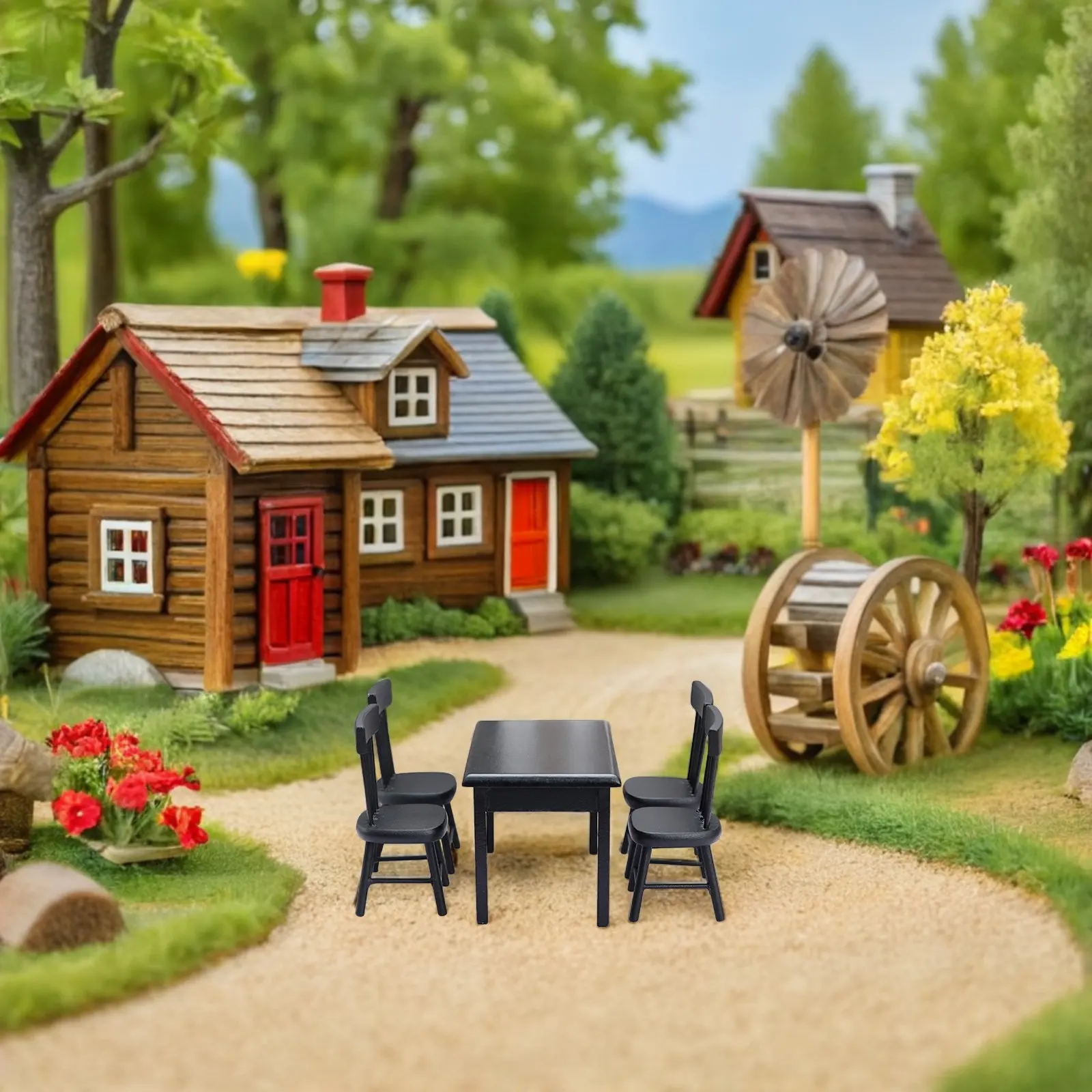 

Набор из 5 миниатюрных стульев и столиков, миниатюрная садовая мебель, украшение для DIY-ландшафта, креативный подарок