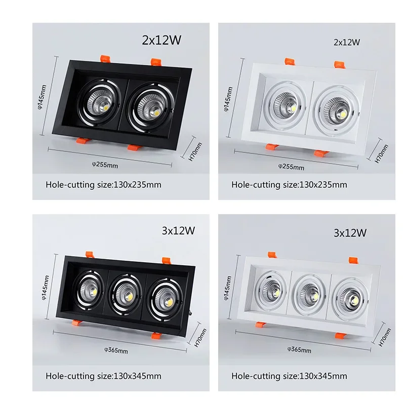 

LED Recessed Downlight AC85-265V Led Embedded Spotlights 12W 24W 36W COB Ceiling Lamp Square Lighting Lights for Indoor