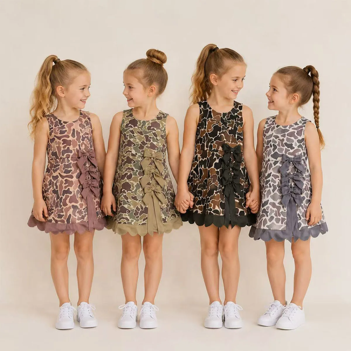 Boutique Baby Girl Clothes Kids Fashion Southern Camo Yoga Active Scallop Knee Length Dress Toddler Children Clothing Wholesale